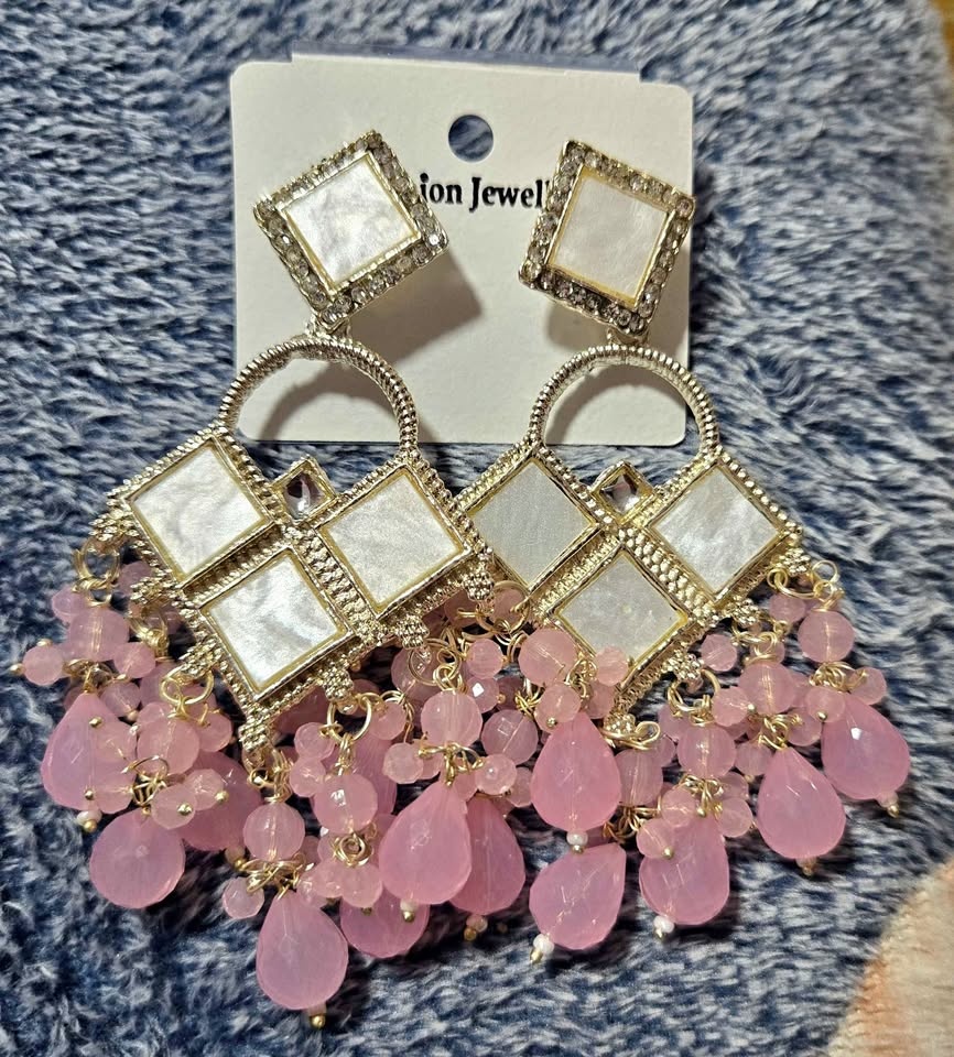 Pink & White Dangle Earrings