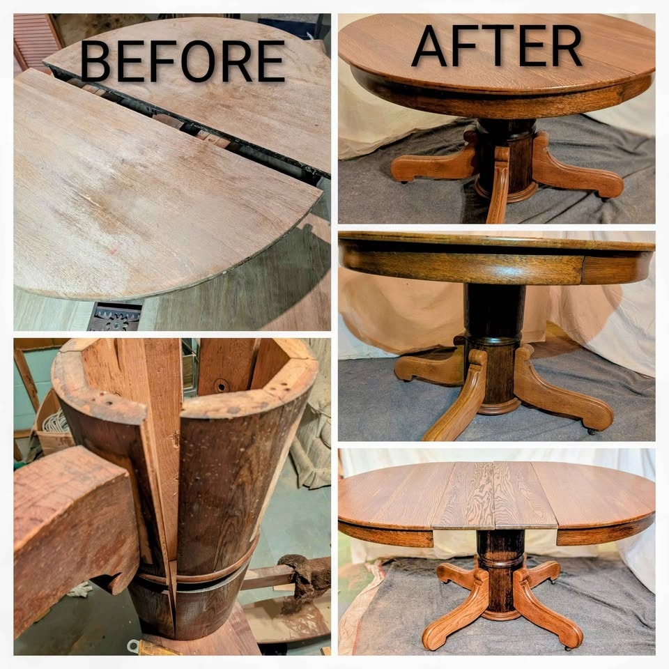 Antique Solid Oak Pedestal Dining Set – 3 Chairs – Restored - photo 2