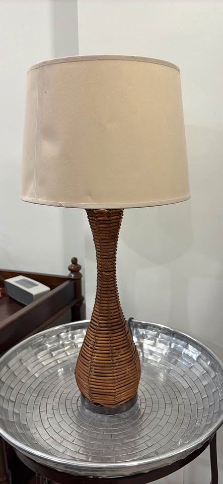 Wicker Base Table Lamp with Neutral Shade