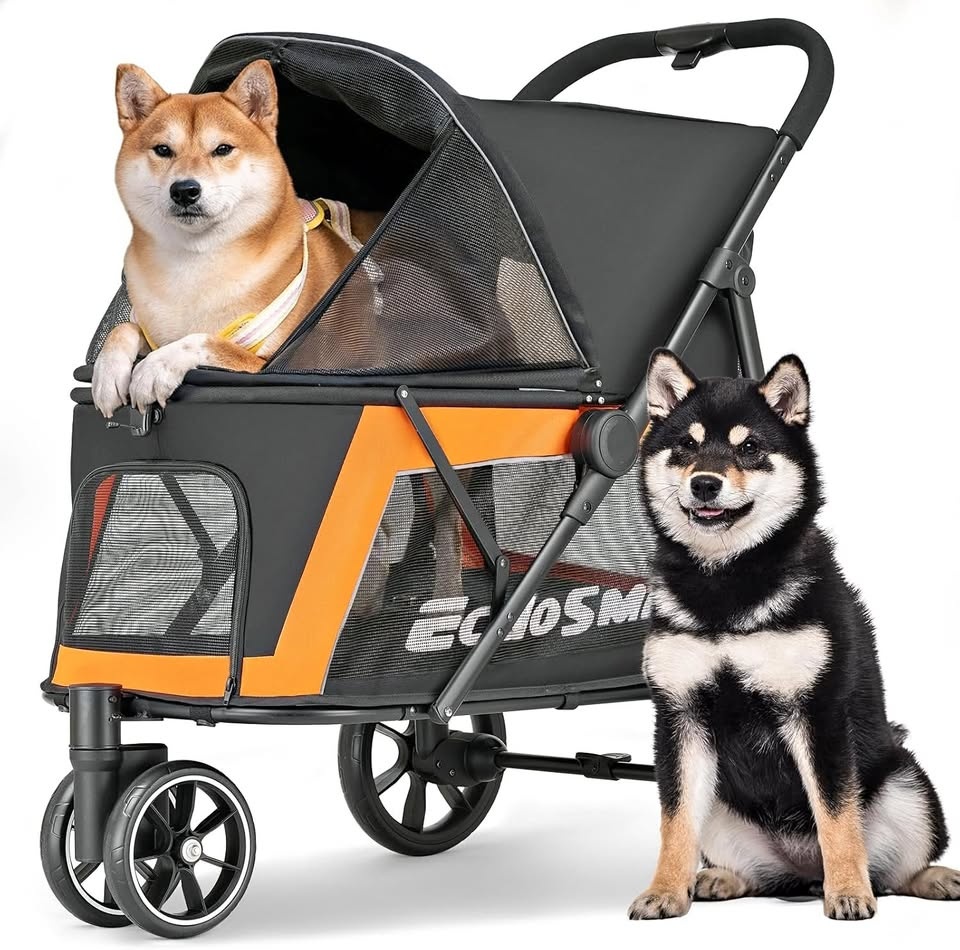 EchoSmile Dog Stroller - Black & Orange - Medium/Small Dogs