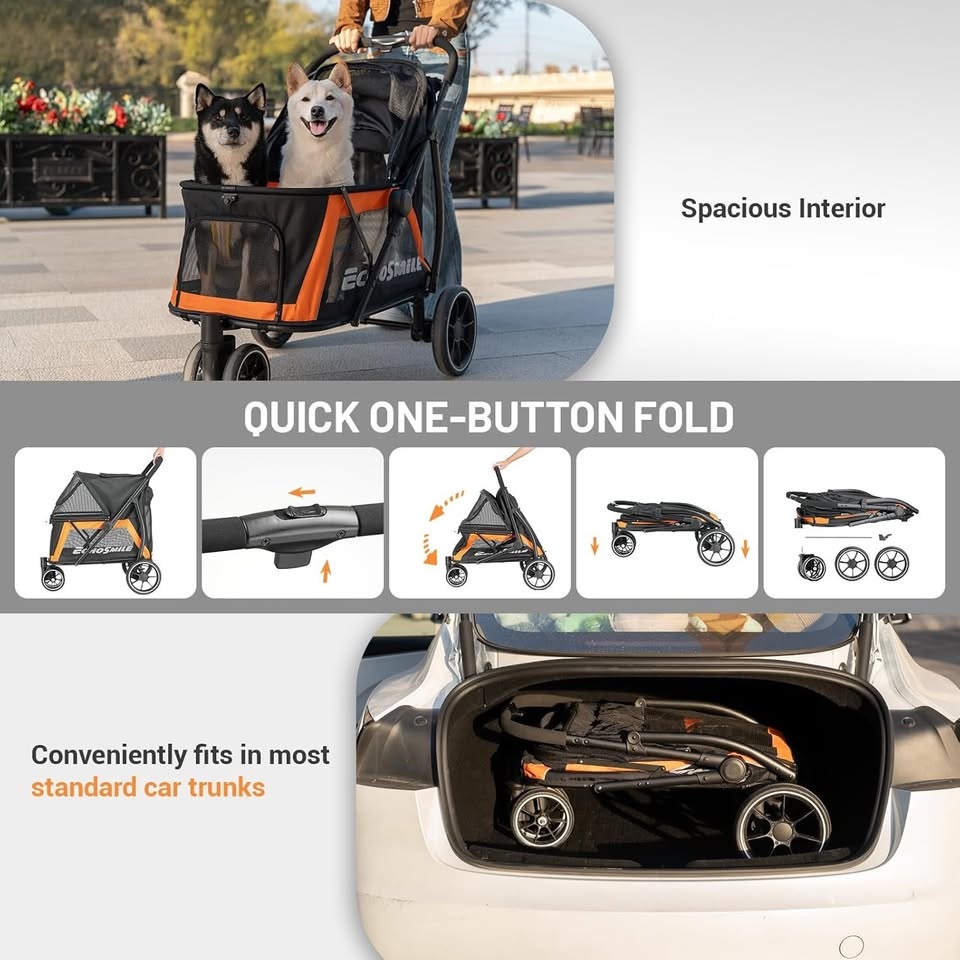 EchoSmile Dog Stroller - Black & Orange - Medium/Small Dogs - photo 3