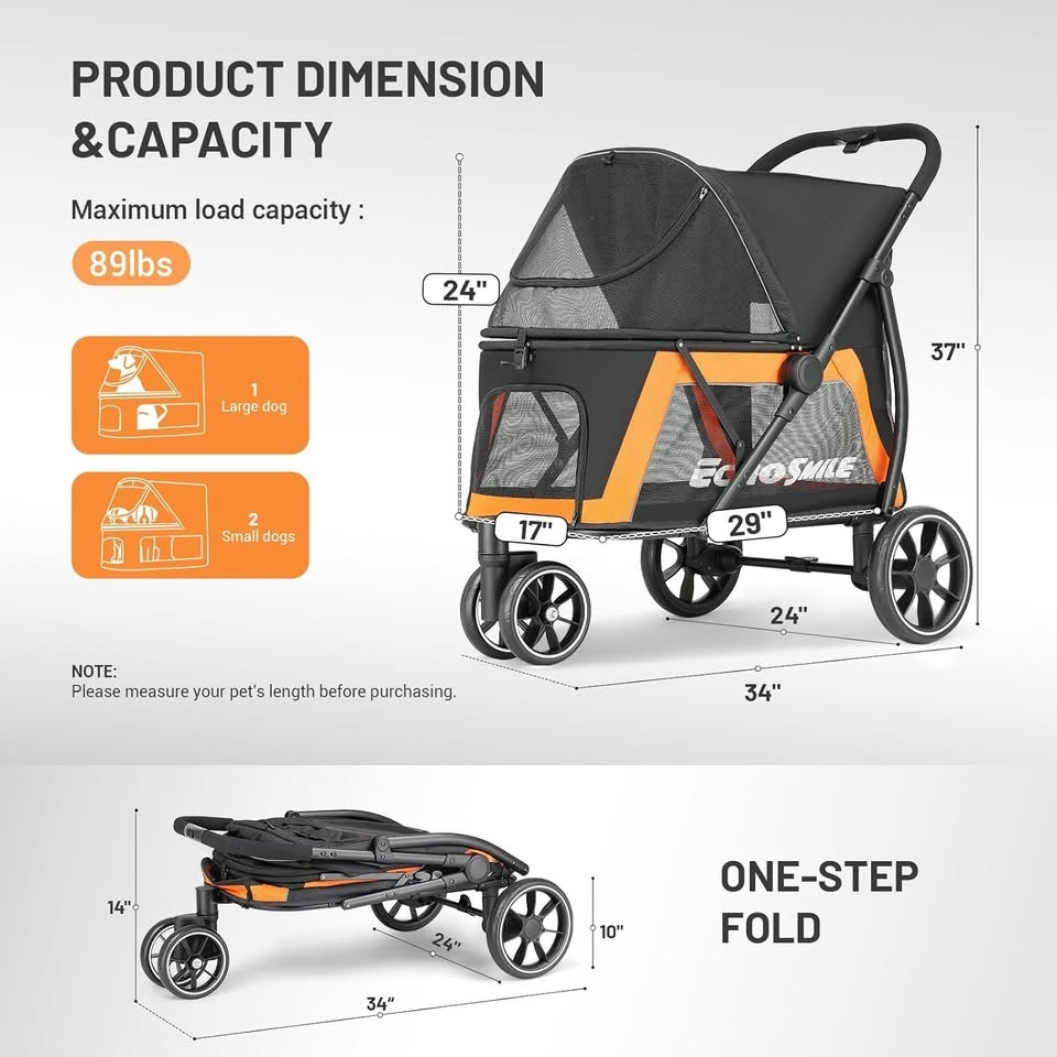 EchoSmile Dog Stroller - Black & Orange - Medium/Small Dogs - photo 4