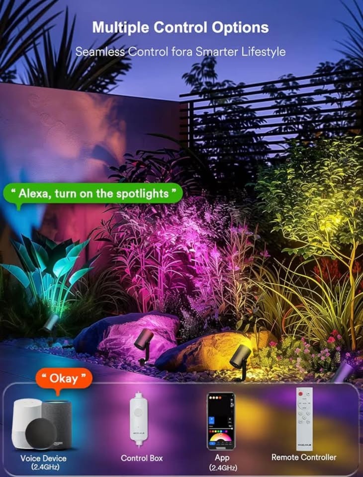 Smart Landscape Spotlights, 4 Pack RGBW Pathway Lights - photo 4