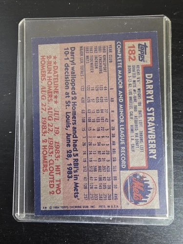 1984 Topps #182 Darryl Strawberry Rookie Card RC – New York Mets - photo 2