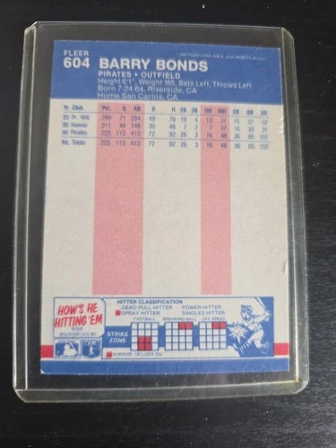 1987 Fleer Barry Bonds Rookie Card #604 Pirates RC - photo 2