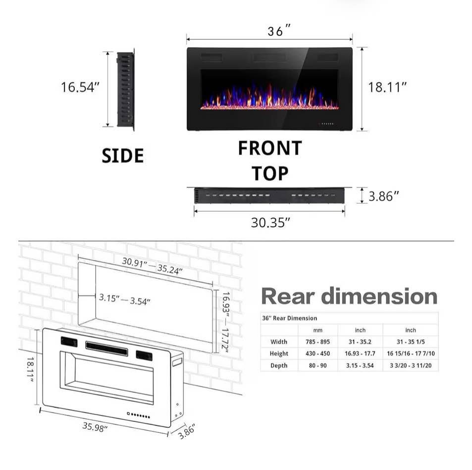 R.W.FLAME 36” Electric Fireplace – Wall Mounted / Recessed – Mod - photo 4