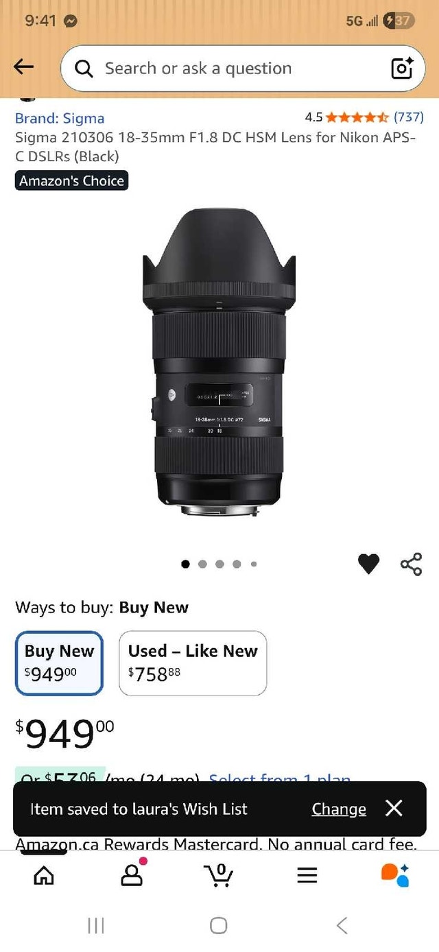 Sigma 18-35mm 1.8 Nikon Mount Lens