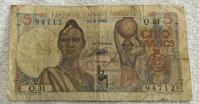 French West Africa 5 Francs Banknote
