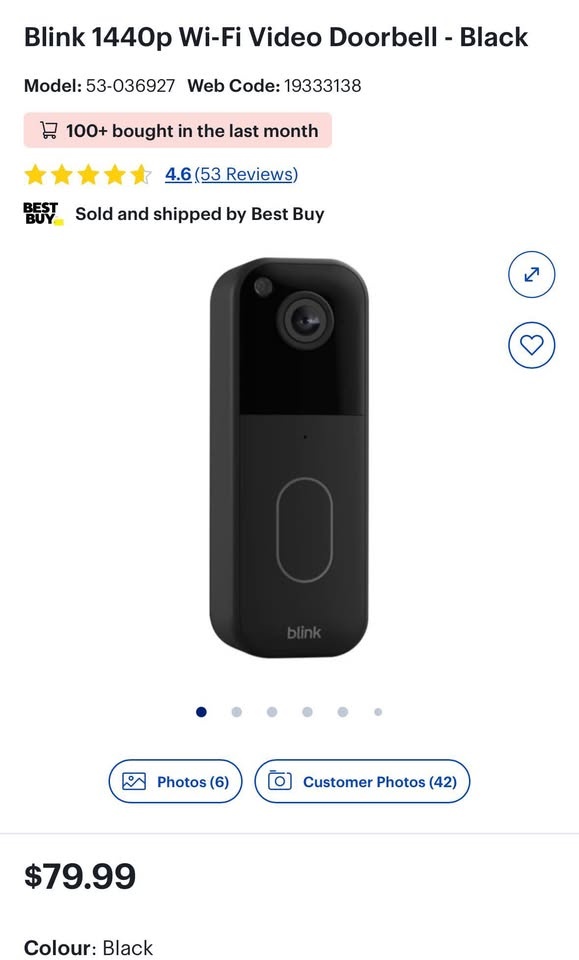 Blink 1440p Wi-Fi Video Doorbell - Black - photo 4