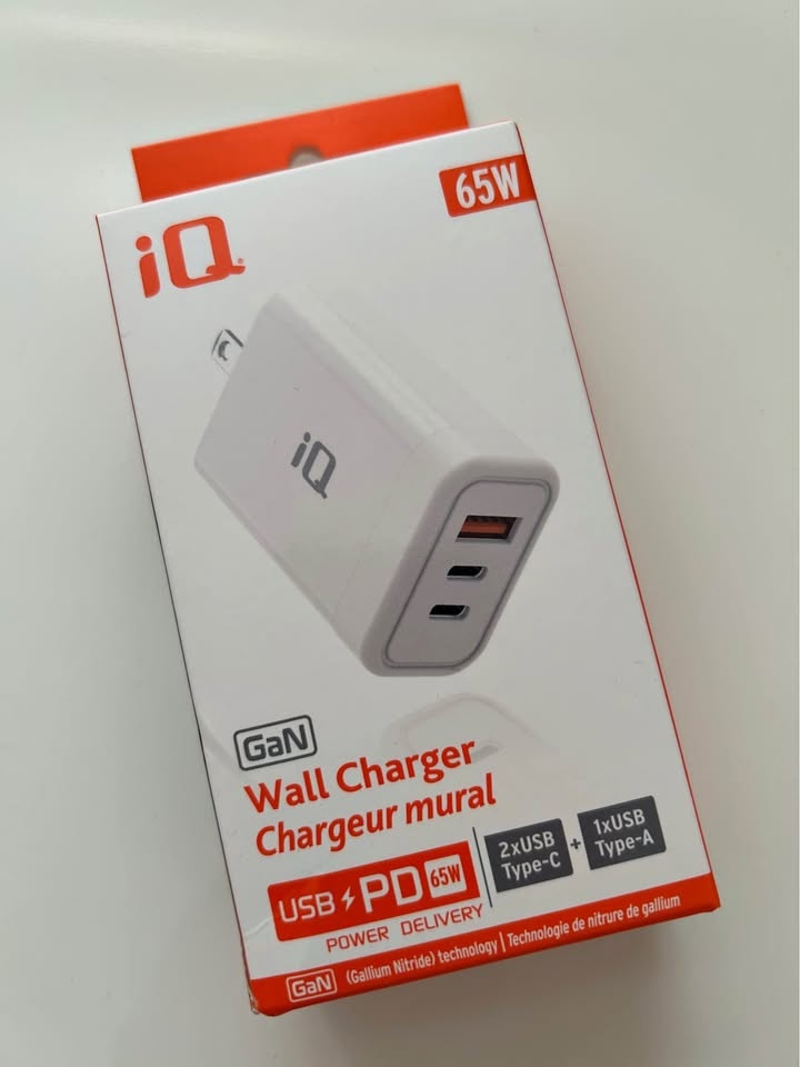 Brand New iQ 65W USB PD GaN Wall Charger 2 USB-C 1 USB-A