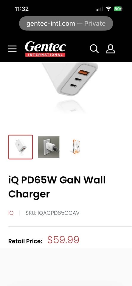 Brand New iQ 65W USB PD GaN Wall Charger 2 USB-C 1 USB-A - photo 5