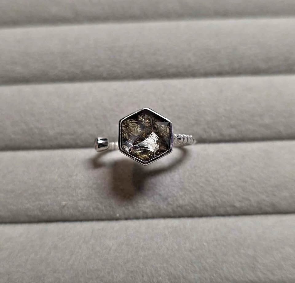 RARE Pallasite Meteorite Sterling Silver Ring