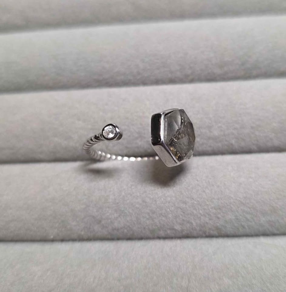 RARE Pallasite Meteorite Sterling Silver Ring - photo 2