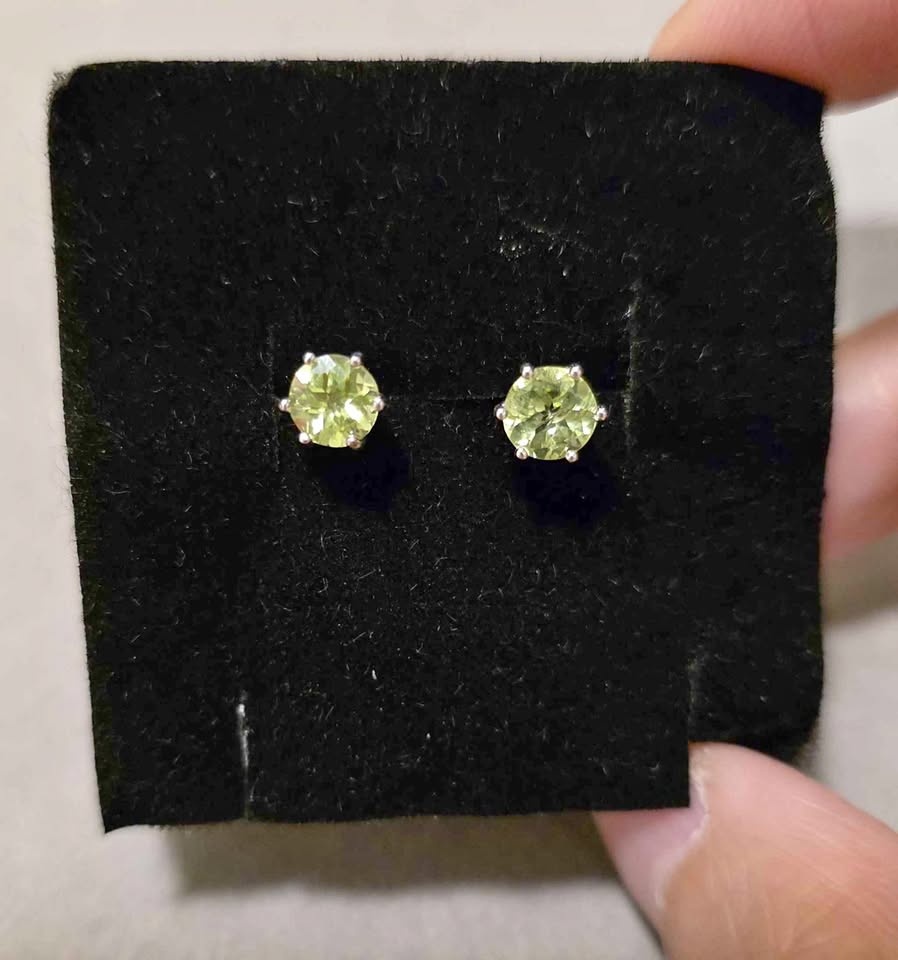 Natural Olivine Sterling Silver Stud Earrings