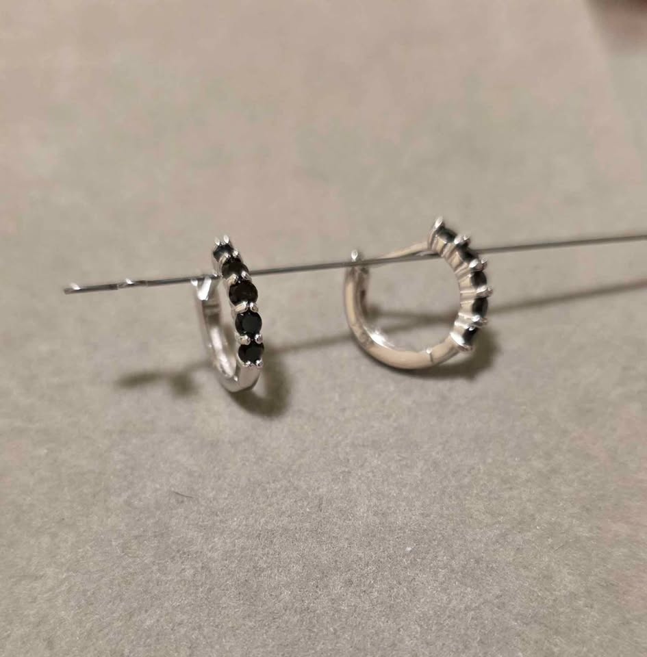 Natural Black Spinel Sterling Silver Hoop Earrings - photo 4