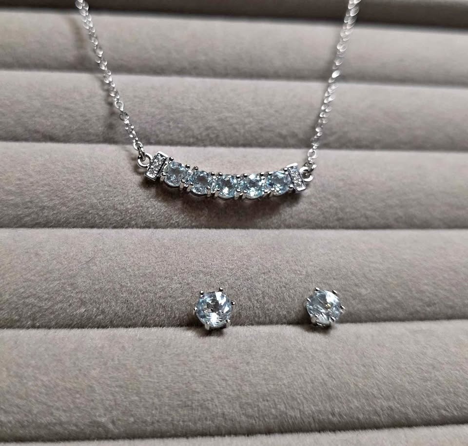 Natural Blue Topaz Necklace and Earrings Set