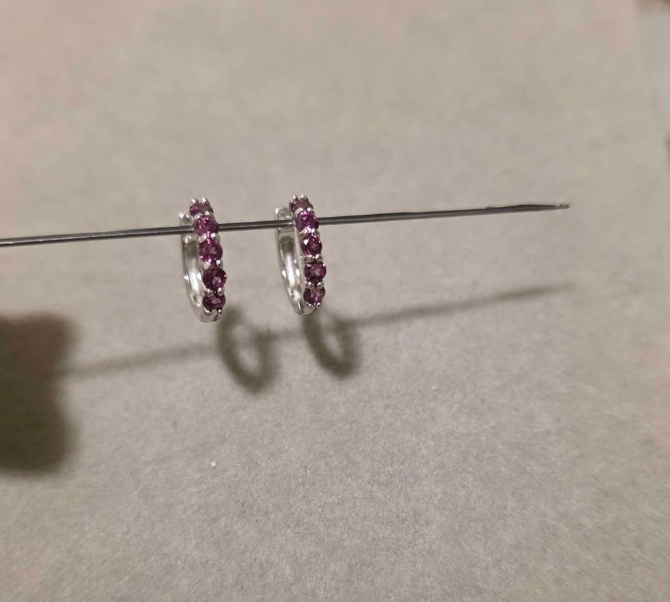 Natural Purple Garnet Sterling Silver Hoop Earrings - photo 2