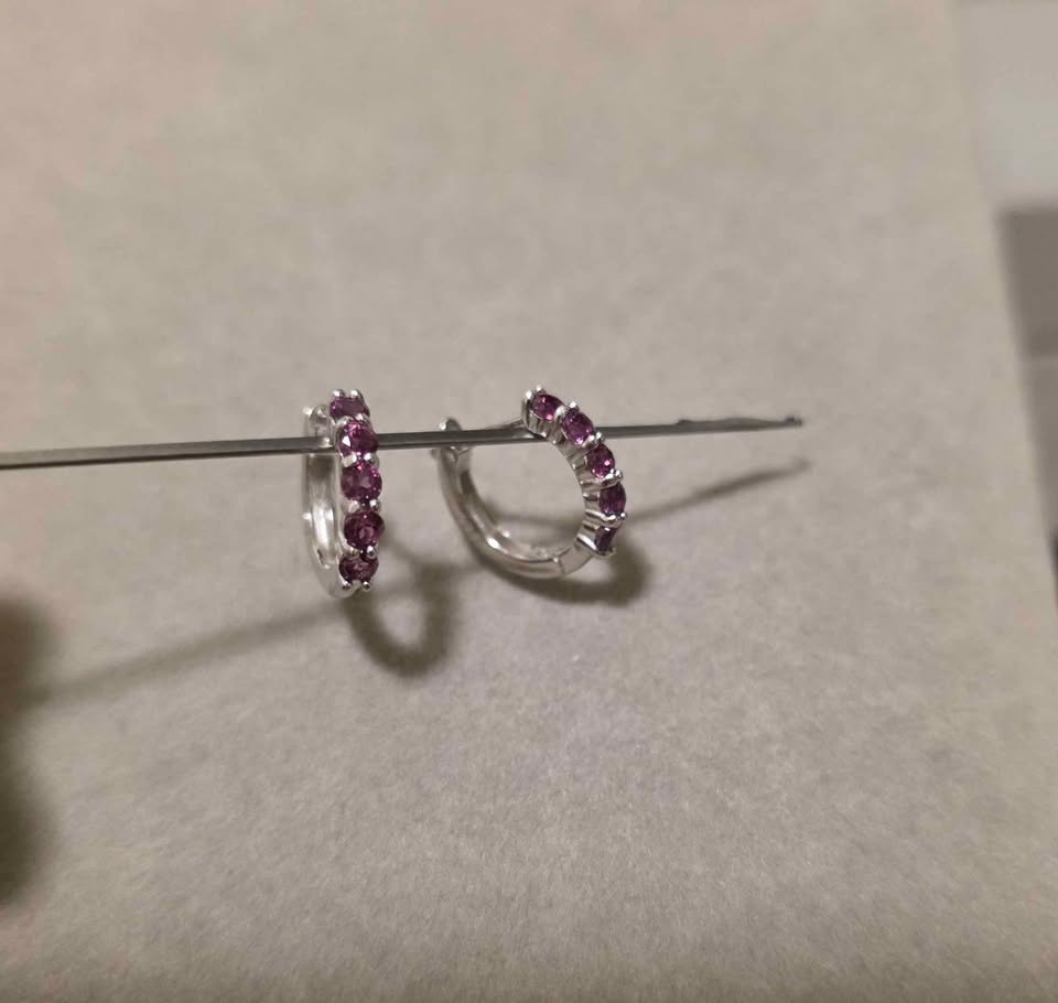 Natural Purple Garnet Sterling Silver Hoop Earrings - photo 3