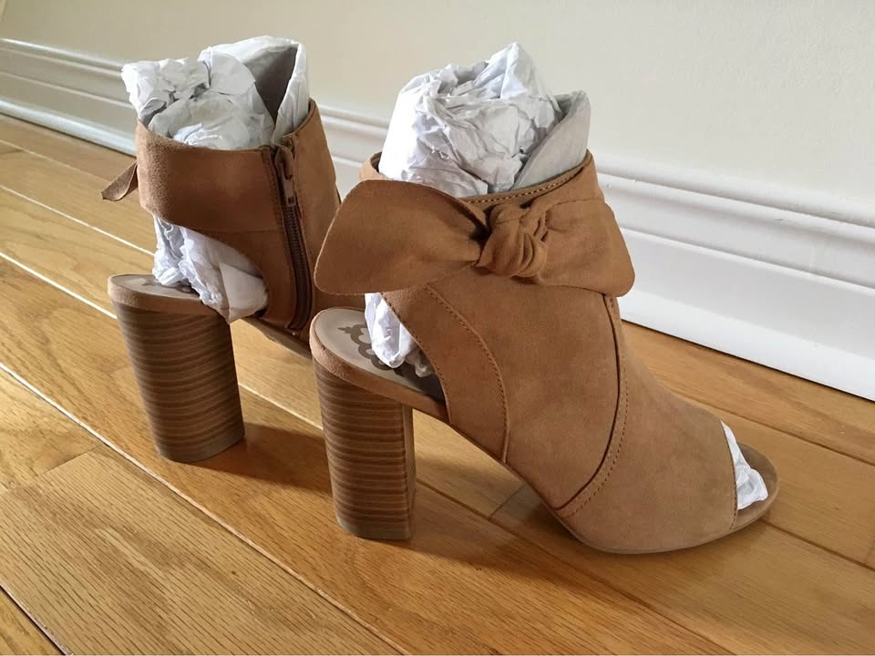Fergalicious Suede Latte Booties/Sandals Size 8