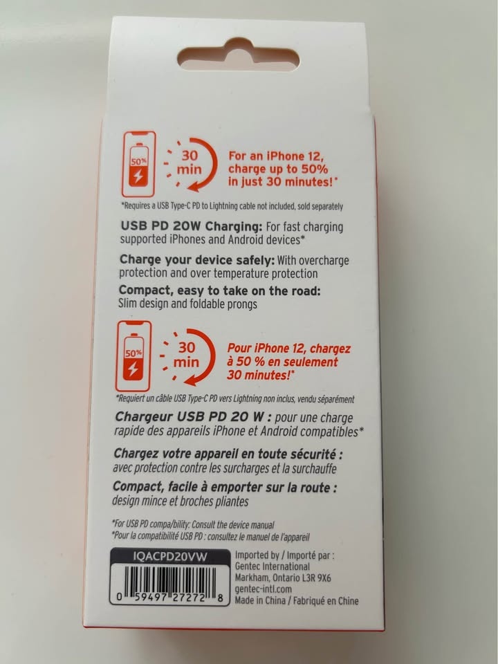 Brand New Sealed Box iQ Rapid Charge Wall Charger USB PD 20W Typ - photo 2