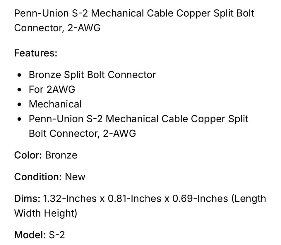 Penn-Union S-2 & S-6 Copper Split Bolt Connectors - photo 5