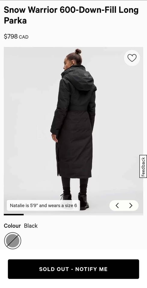 LULULEMON Snow Warrior Down Parka - Black, Size 14 - photo 2