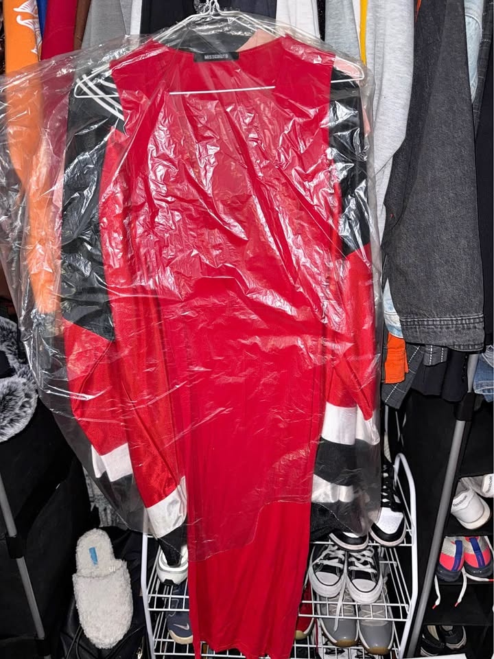 Red Misguided Dress - size S-M (stretchy, deep v cut, no sleeves