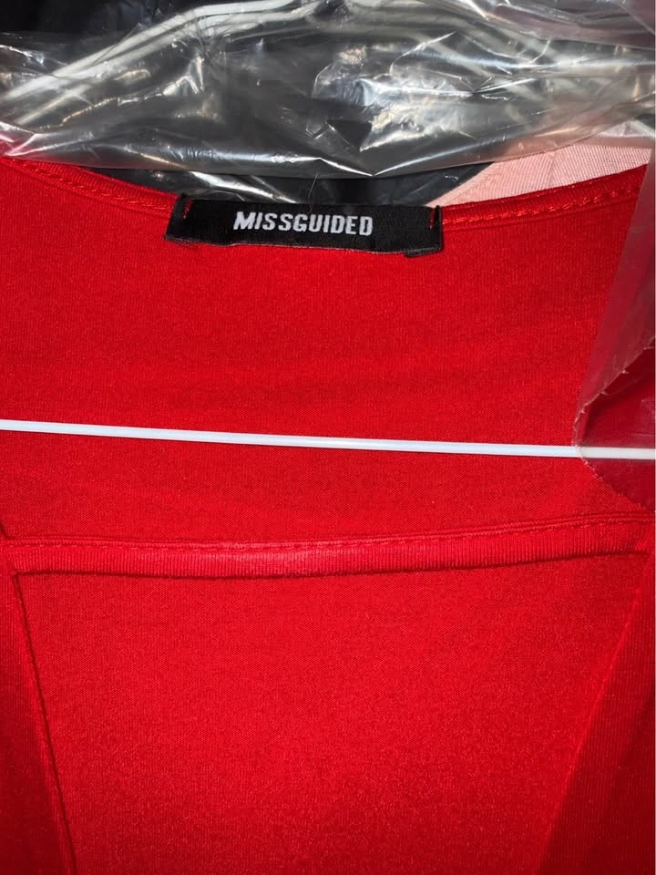 Red Misguided Dress - size S-M (stretchy, deep v cut, no sleeves - photo 2