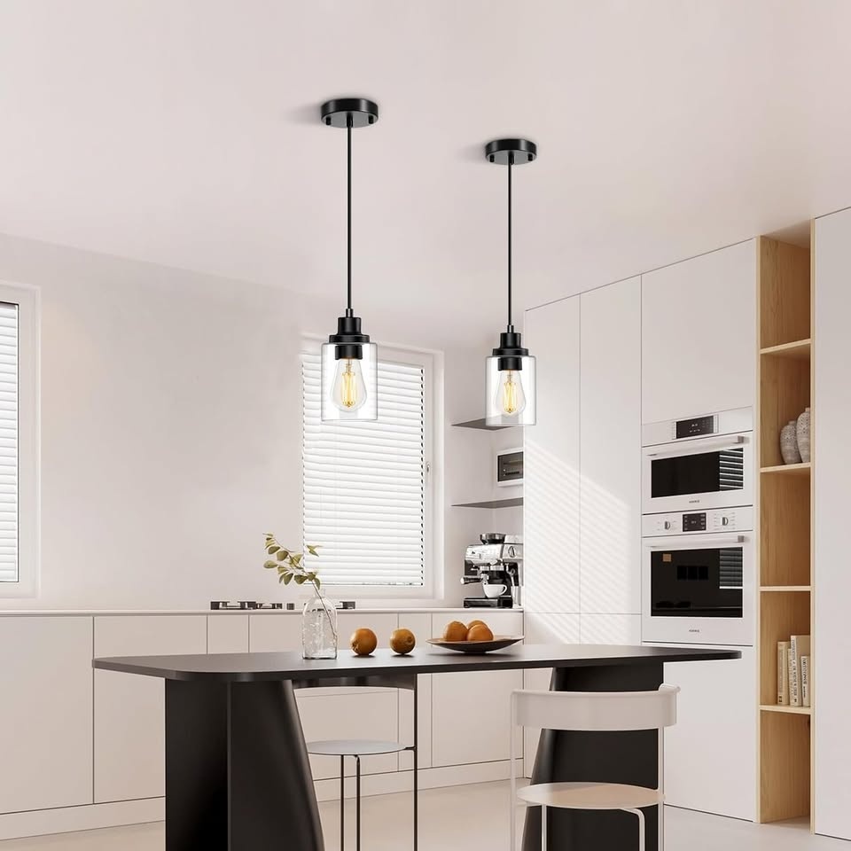 2-Pack Black Pendant Lights – Adjustable Clear Glass Hanging Fix - photo 2