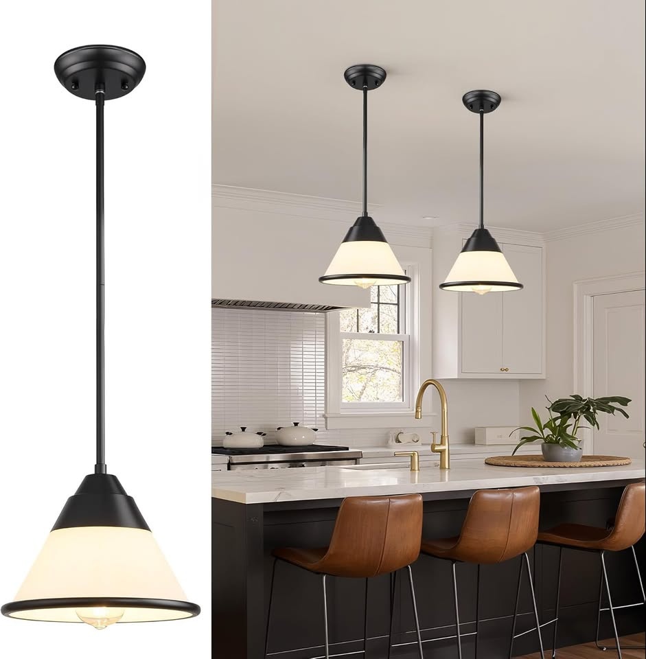 Adjustable Vintage Glass Pendant Light (Black) - photo 3