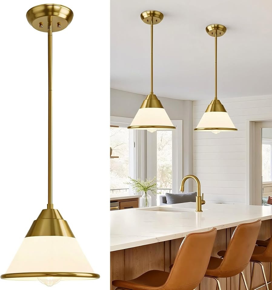 Milk Glass Pendant Light - Vintage Style (Gold)