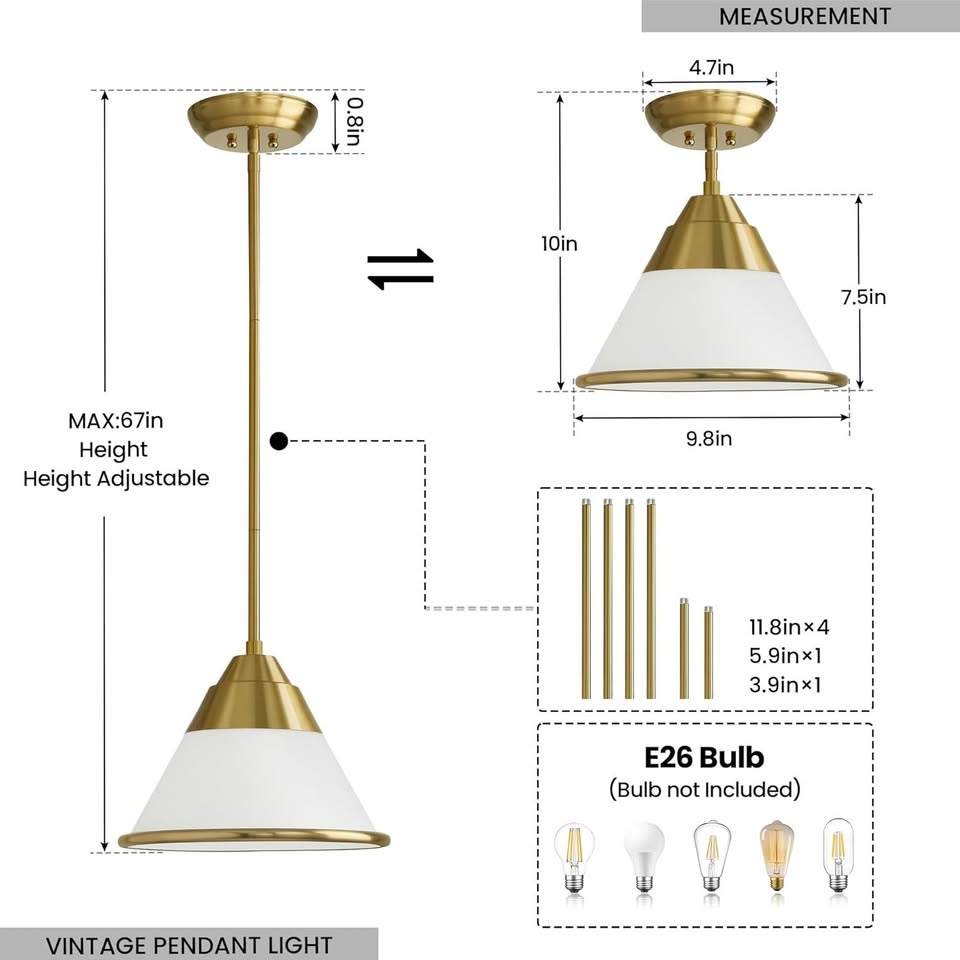 Milk Glass Pendant Light - Vintage Style (Gold) - photo 5