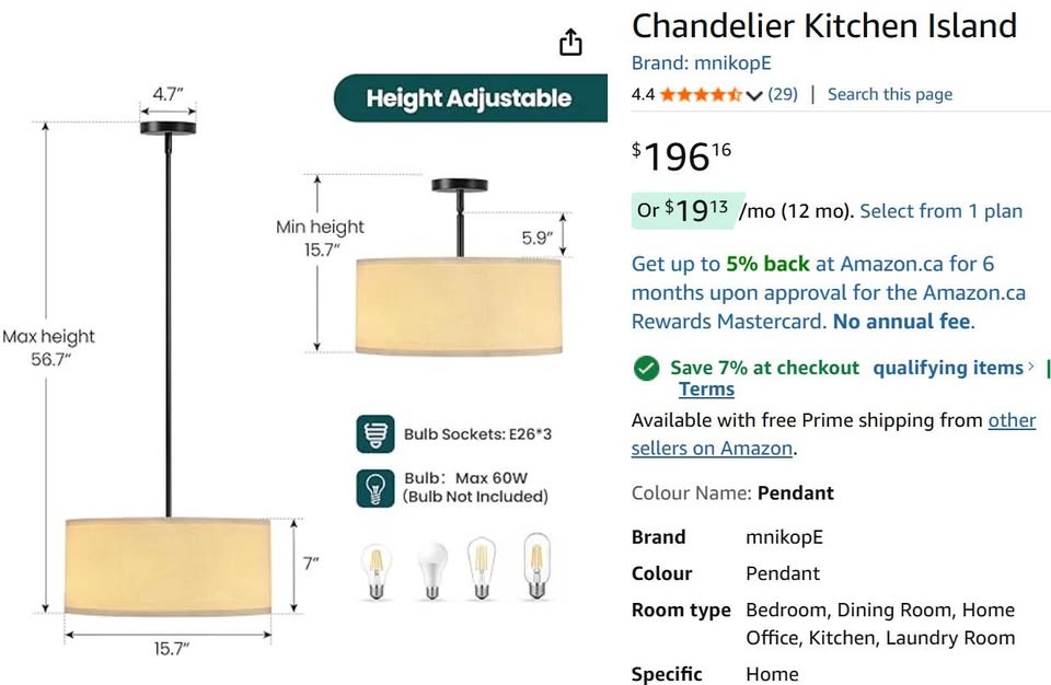 3-Light Adjustable Chandelier - Kitchen Island Ceiling Light - photo 2