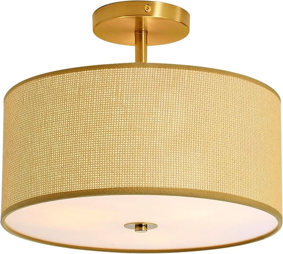Fabric Semi Flush Mount Ceiling Light - 3-Light Drum Fixture