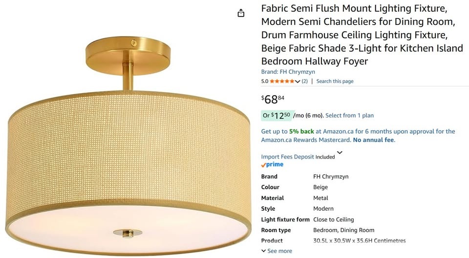 Fabric Semi Flush Mount Ceiling Light - 3-Light Drum Fixture - photo 2