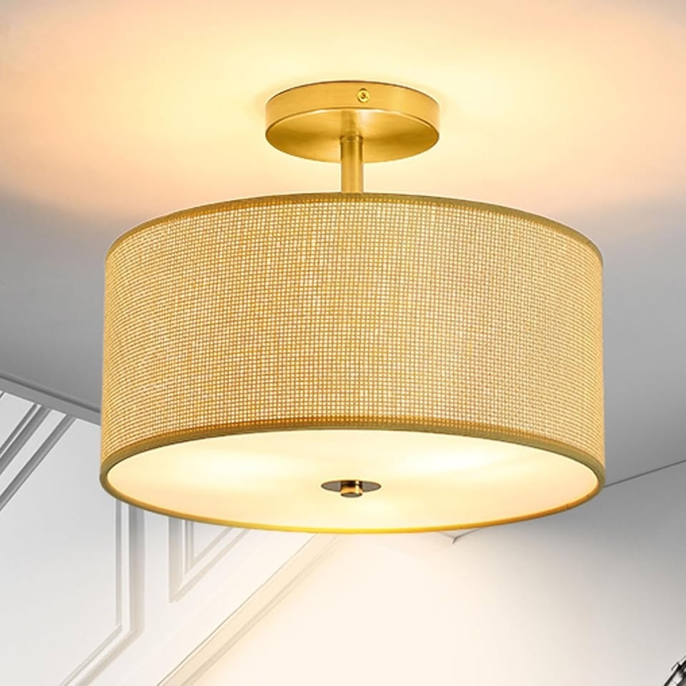 Fabric Semi Flush Mount Ceiling Light - 3-Light Drum Fixture - photo 3