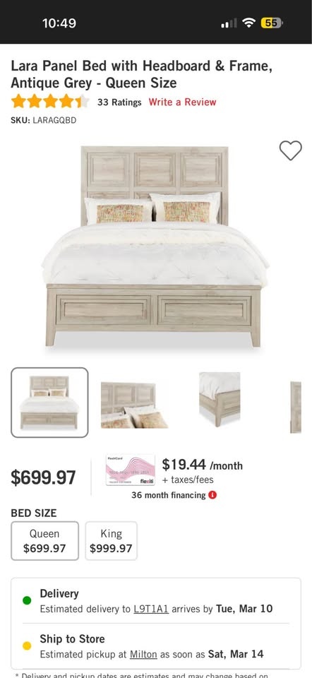 Lara Panel Bed with Headboard & Frame - Queen, Antique Grey - photo 4