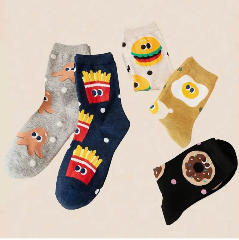 5 Pairs of Crew socks food cartoon fashion trendy - photo 2