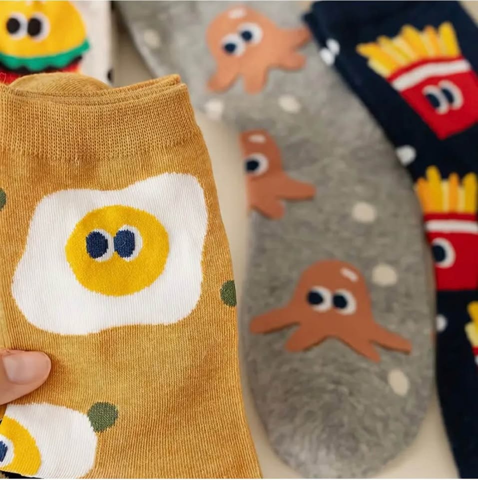 5 Pairs of Crew socks food cartoon fashion trendy - photo 3