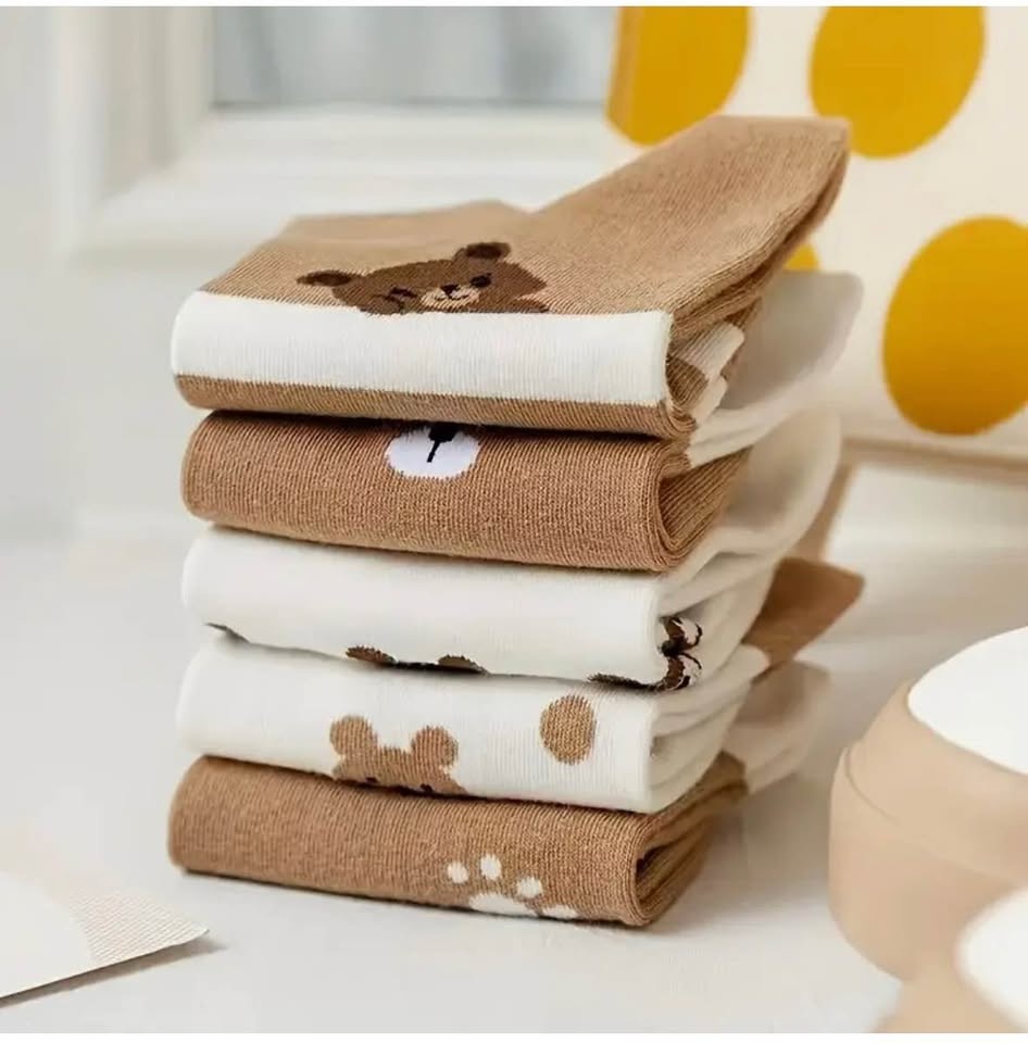 5 Pairs Cute Cartoon Bear Pattern Short Socks Cotton - photo 3