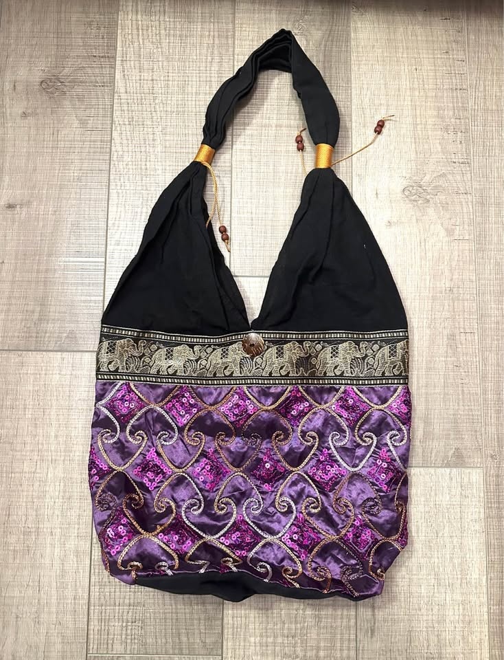 Thai Shoulder Bag, Sequin Embroidered, Multi Colour, Boho Chic