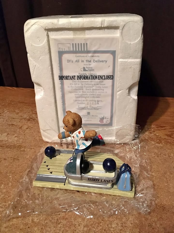 TEDDY LANES IT'S ALL IN THE DELIVERY BOWLING FIGURINE WITH COA