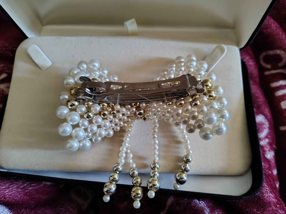 Vintage Spanish Pearl Butterfly Hair Clip Barrette - photo 2