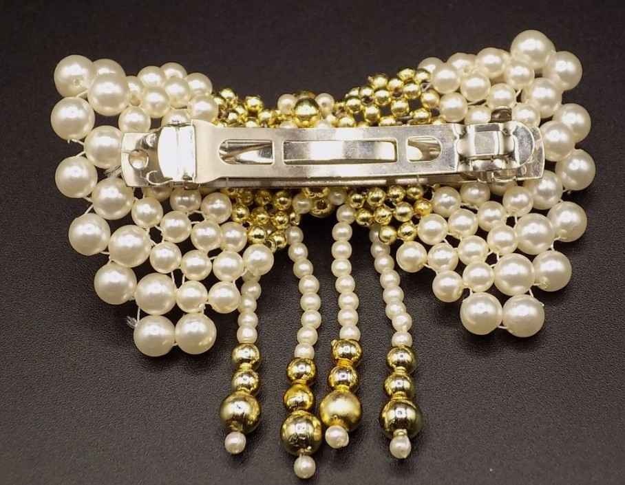 Vintage Spanish Pearl Butterfly Hair Clip Barrette - photo 3