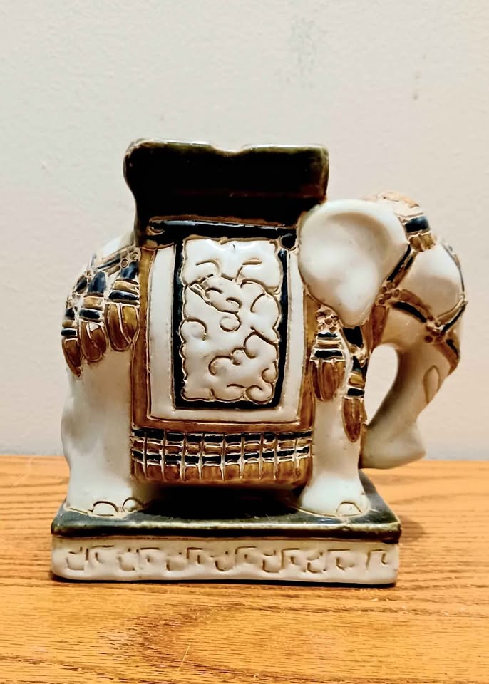 Mid Century Hollywood Regency Chinese Glazed White Elephant