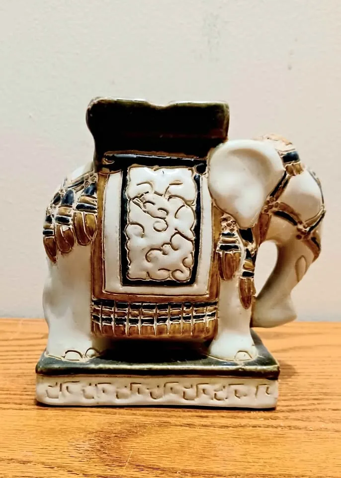 Mid Century Hollywood Regency Chinese Glazed White Elephant