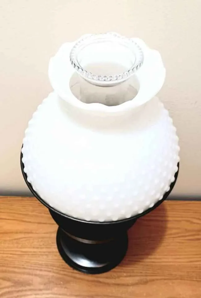 Antique Tall Hobnail Milk Glass Aladdin Oil Lamp image indicator(2)