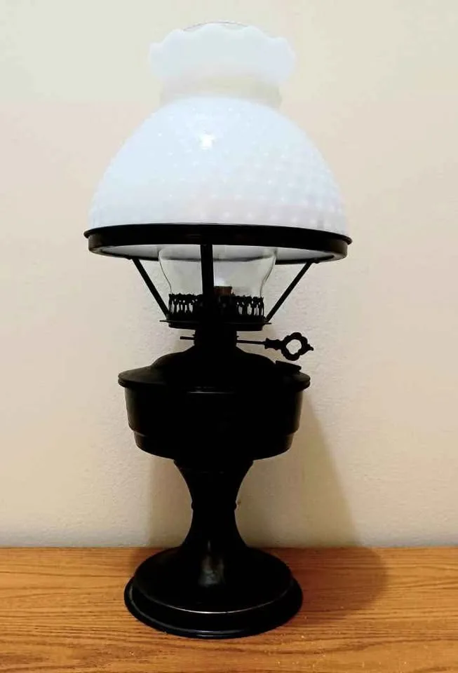 Antique Tall Hobnail Milk Glass Aladdin Oil Lamp image indicator(3)