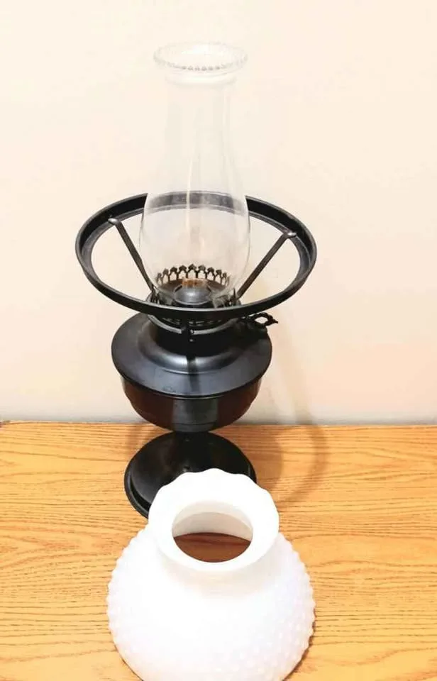 Antique Tall Hobnail Milk Glass Aladdin Oil Lamp image indicator(4)