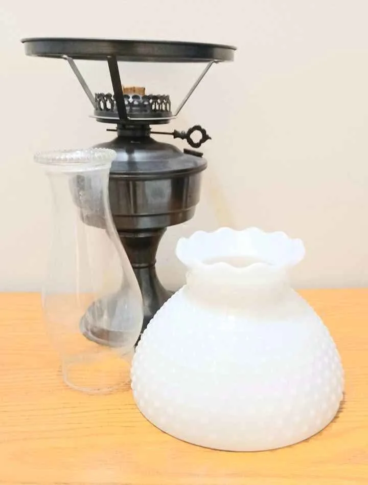 Antique Tall Hobnail Milk Glass Aladdin Oil Lamp image indicator(5)